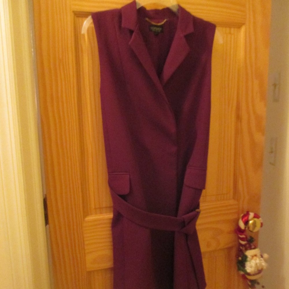 Top Shop Sheath wrap style blazer W/ BELT Sleeveless SZ US 4 Merlot COLOR